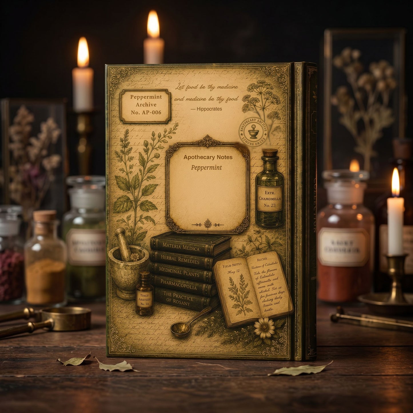 Peppermint Journal, Personalized Herbal Journal, Apothecary Notebook, Botanical Writing Journal, Dark Academia Gift
