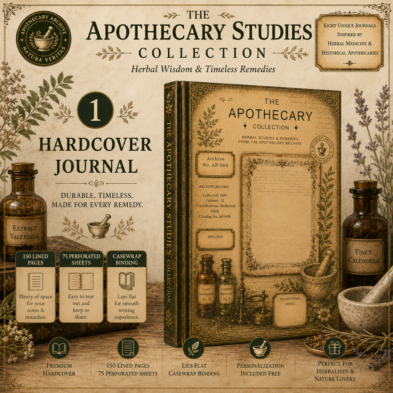 Mugwort Journal, Personalized Herbal Journal, Apothecary Notebook, Botanical Writing Journal, Dark Academia Gift