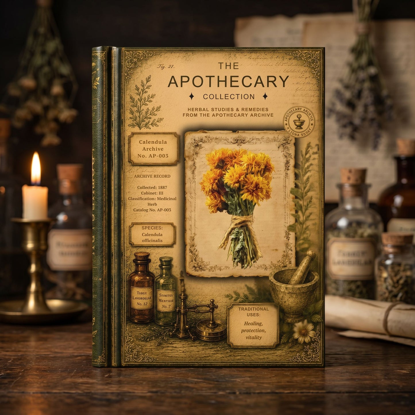 Calendula Journal, Personalized Herbal Journal, Apothecary Notebook, Botanical Writing Journal, Dark Academia Gift