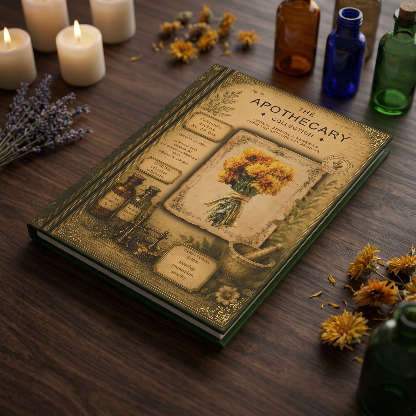 Calendula Journal, Personalized Herbal Journal, Apothecary Notebook, Botanical Writing Journal, Dark Academia Gift