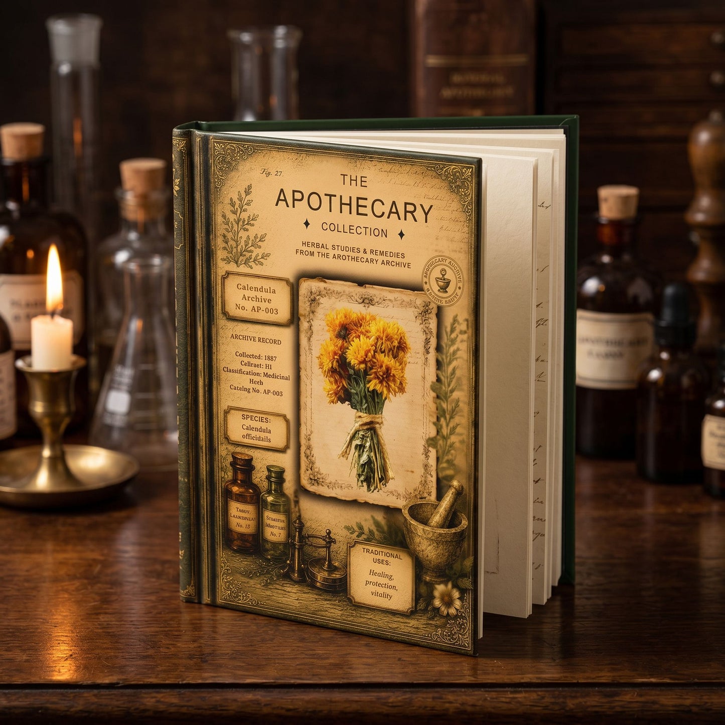 Calendula Journal, Personalized Herbal Journal, Apothecary Notebook, Botanical Writing Journal, Dark Academia Gift