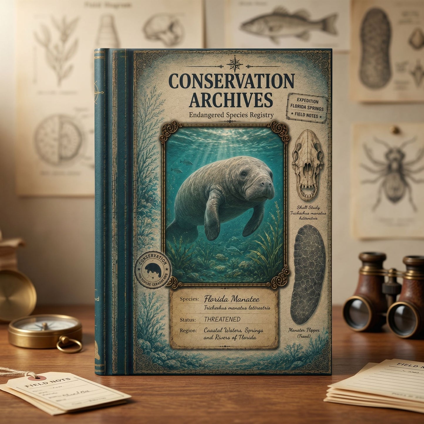 Florida Manatee Journal, Personalized Wildlife Notebook, Conservation Journal, Endangered Species Gift, Nature Lover Gift