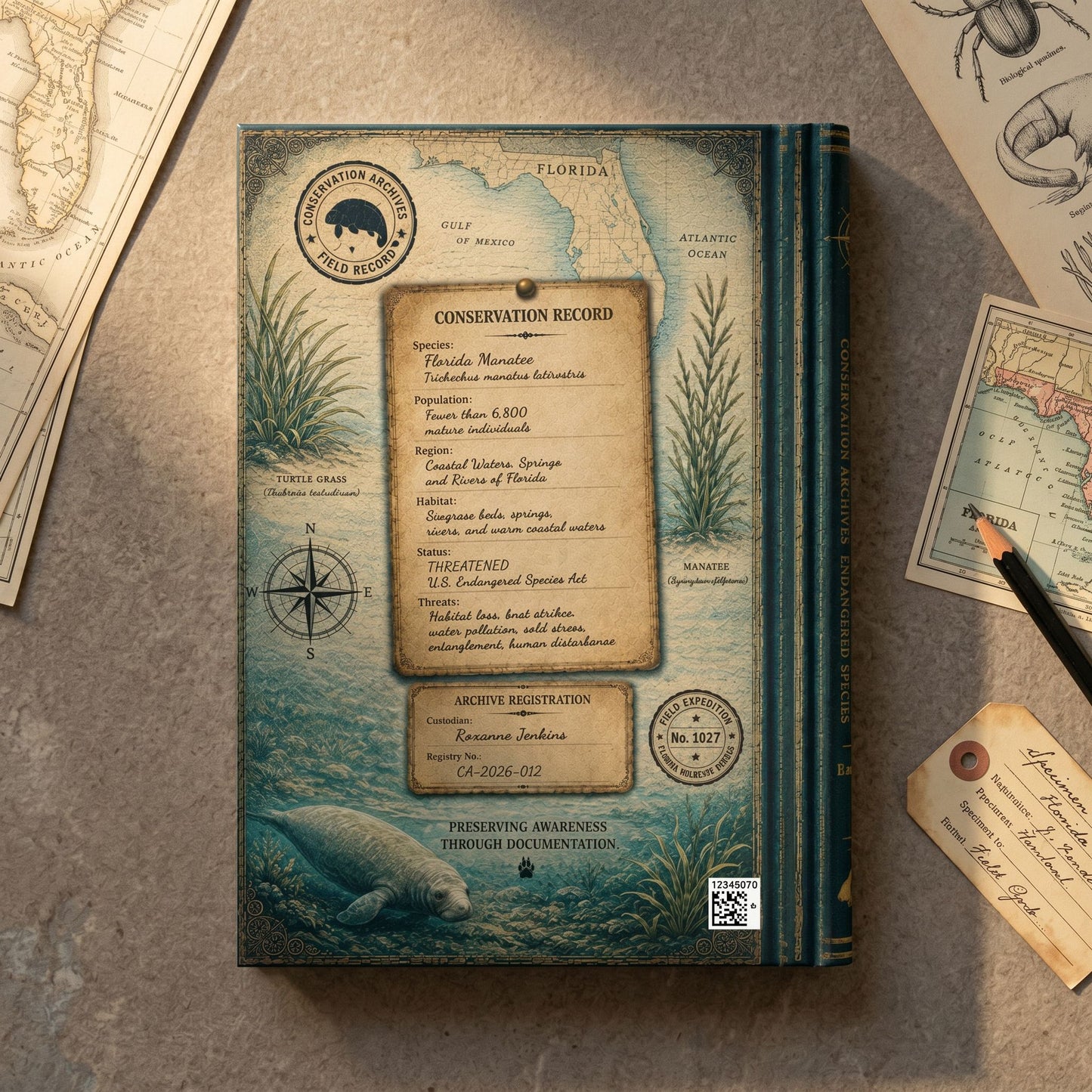 Florida Manatee Journal, Personalized Wildlife Notebook, Conservation Journal, Endangered Species Gift, Nature Lover Gift