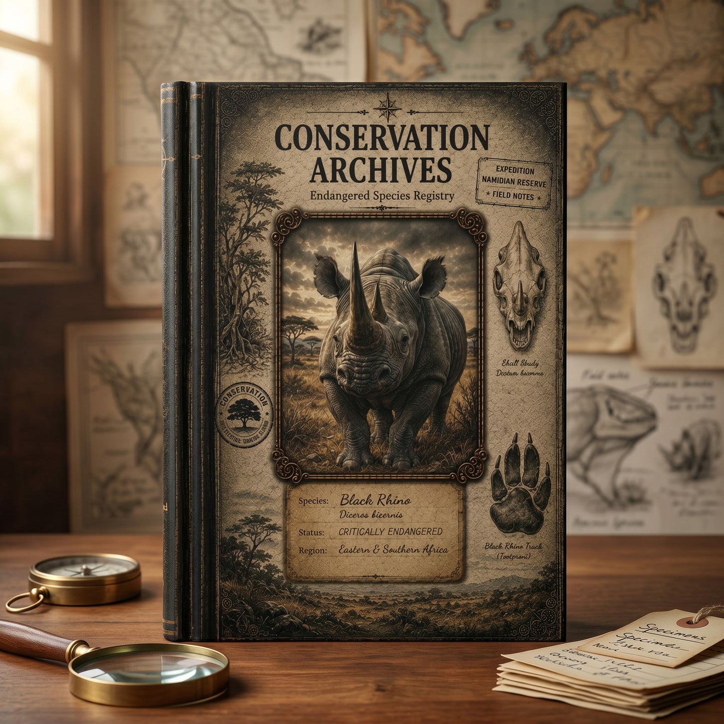 Black Rhinoceros Journal, Personalized Wildlife Notebook, Conservation Journal, Endangered Species Gift, Nature Lover Gift