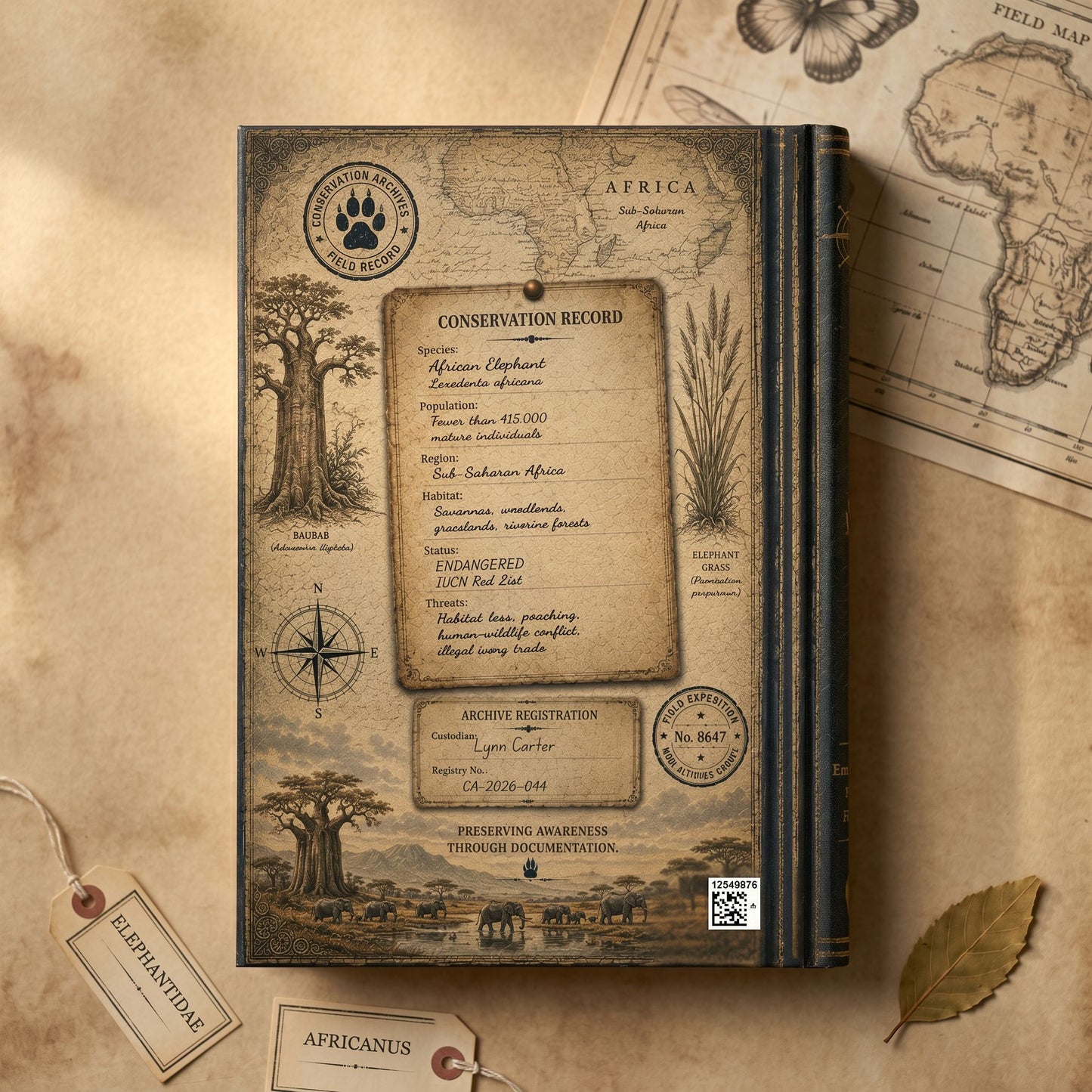 African Elephant Journal, Personalized Wildlife Notebook, Conservation Journal, Endangered Species Gift, Nature Lover Gift
