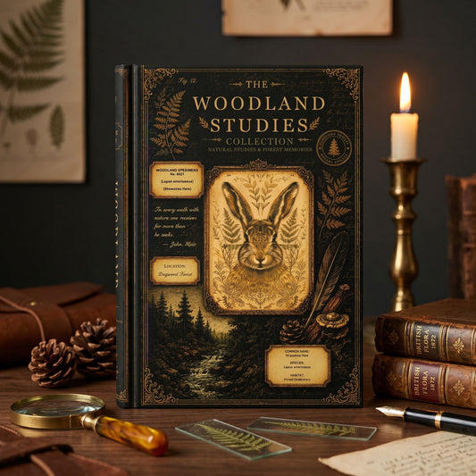 Woodland Hare Journal, Personalized Rabbit Notebook, Natural History Journal, Woodland Studies Archive, Cottagecore Hardcover Journal