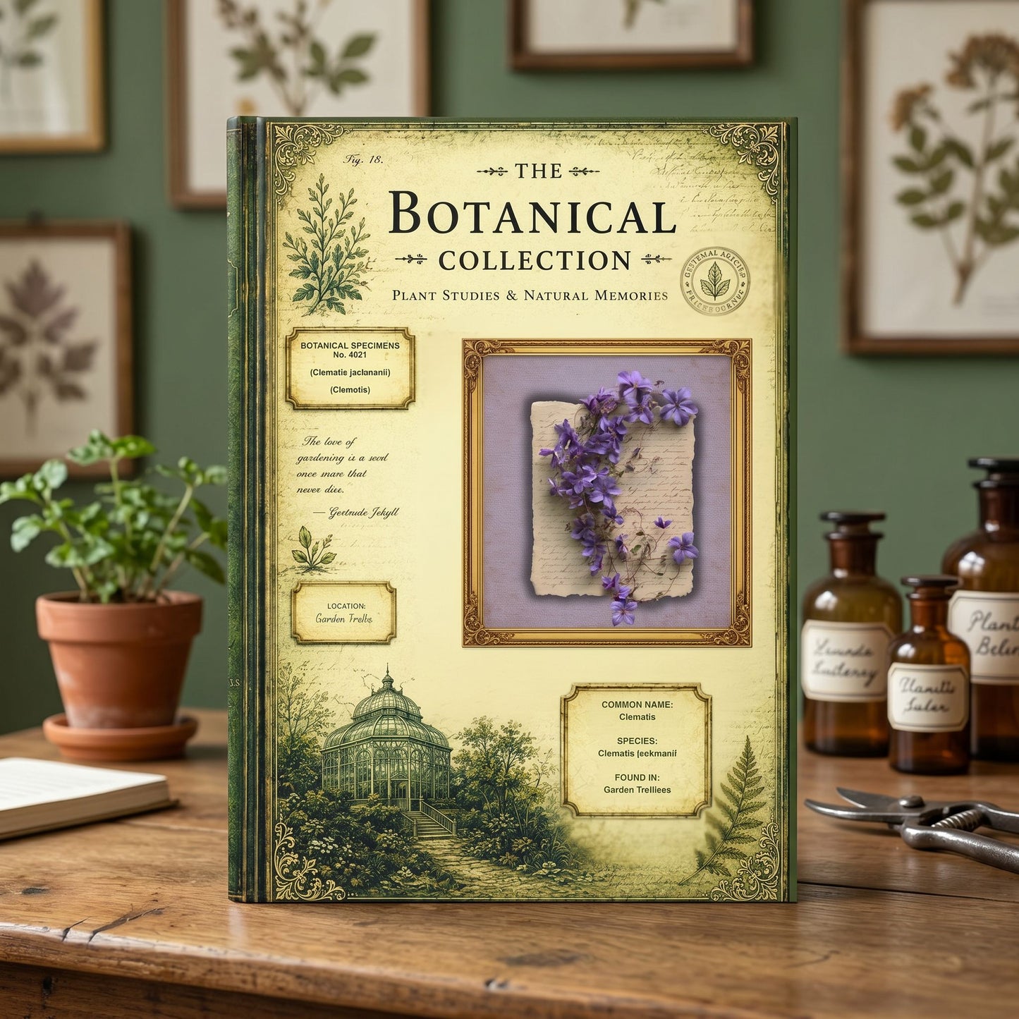 Clematis Botanical Journal, Personalized Garden Journal, Floral Notebook, Botanical Studies Journal, Garden Lover Gift