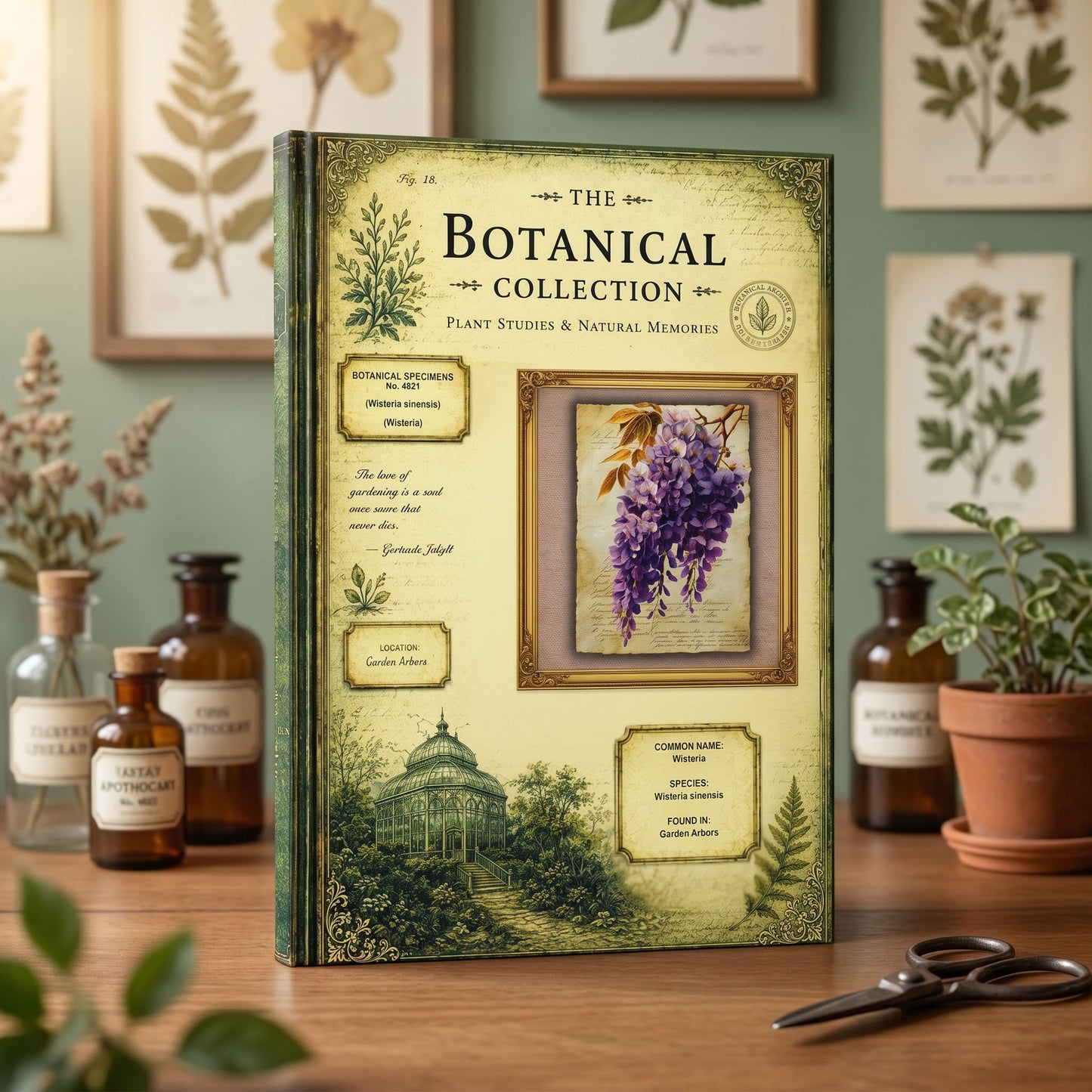 Wisteria Botanical Journal, Personalized Garden Journal, Floral Notebook, Botanical Studies Journal, Garden Lover Gift