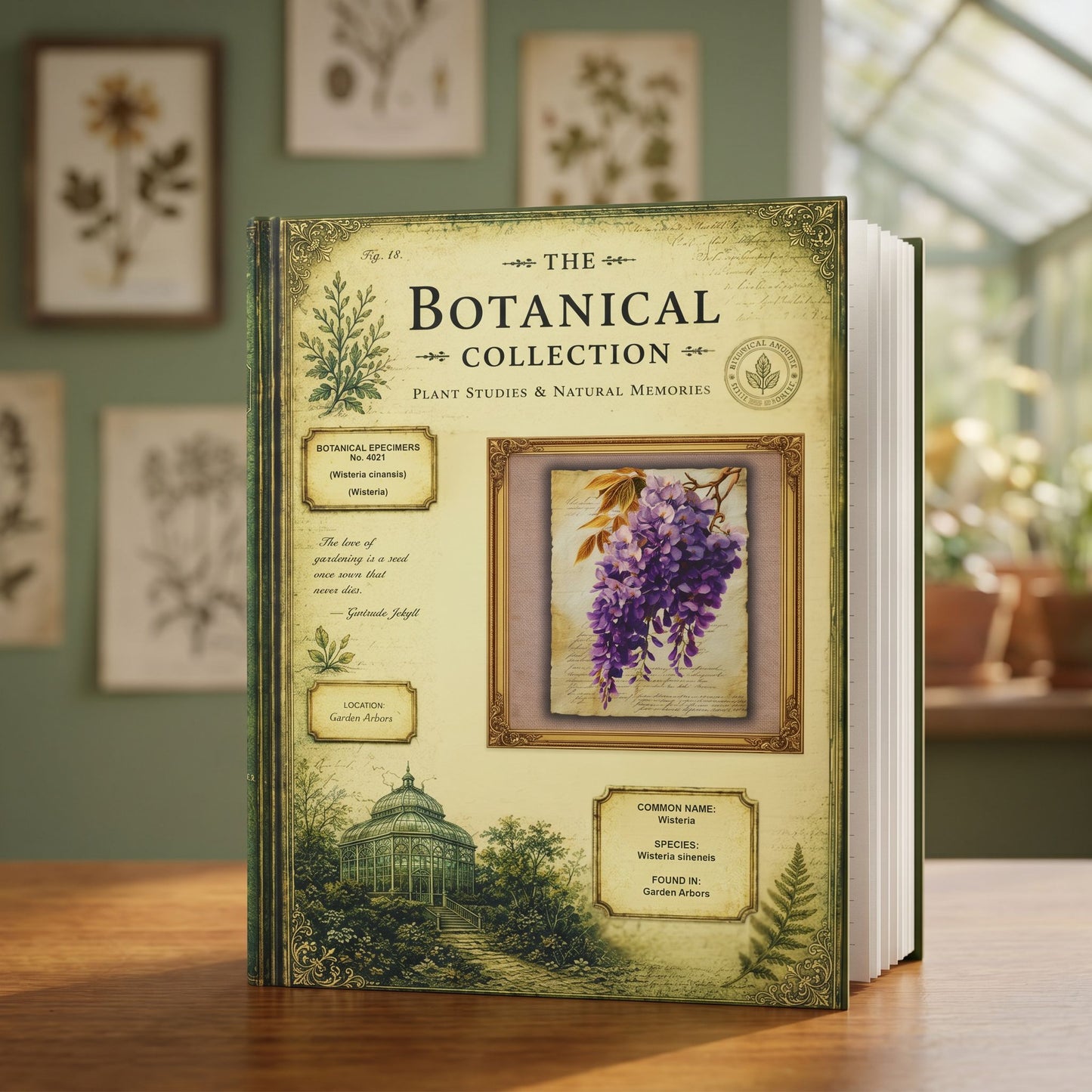 Wisteria Botanical Journal, Personalized Garden Journal, Floral Notebook, Botanical Studies Journal, Garden Lover Gift