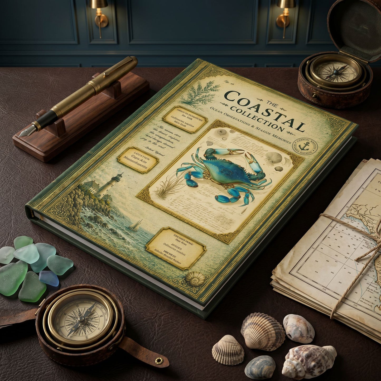 Blue Crab Coastal Journal, Personalized Nature Notebook, Natural History Journal, Beach Lover Gift, Hardcover Journal