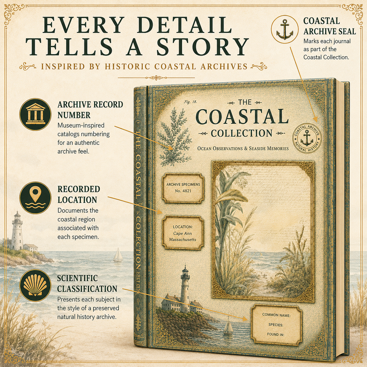 Blue Crab Coastal Journal, Personalized Nature Notebook, Natural History Journal, Beach Lover Gift, Hardcover Journal
