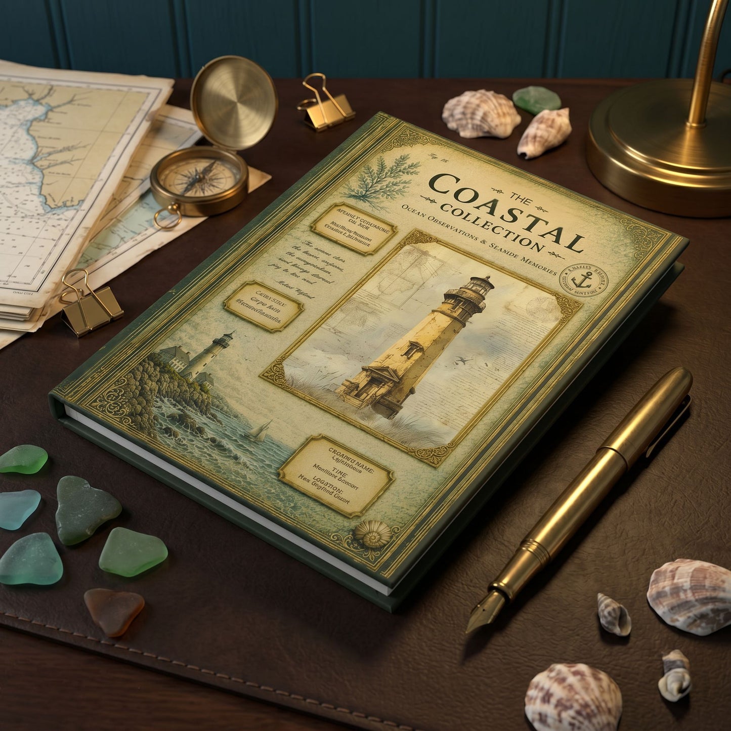 Lighthouse Coastal Journal, Personalized Maritime Notebook, Coastal Writing Journal, Nautical Gift, Hardcover Journal