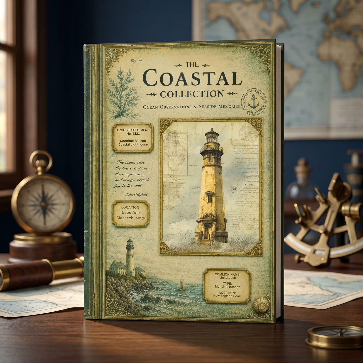 Lighthouse Coastal Journal, Personalized Maritime Notebook, Coastal Writing Journal, Nautical Gift, Hardcover Journal