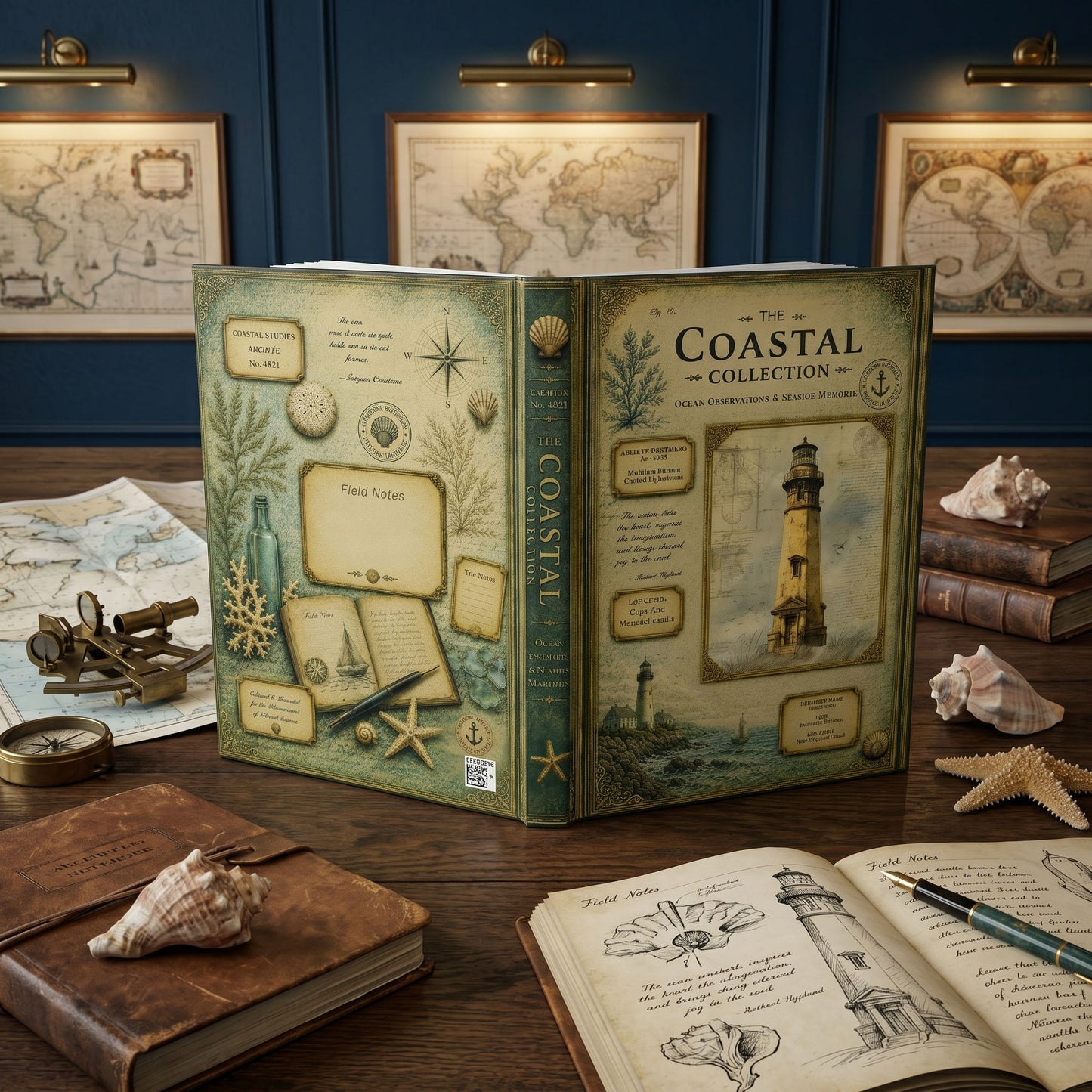 Lighthouse Coastal Journal, Personalized Maritime Notebook, Coastal Writing Journal, Nautical Gift, Hardcover Journal