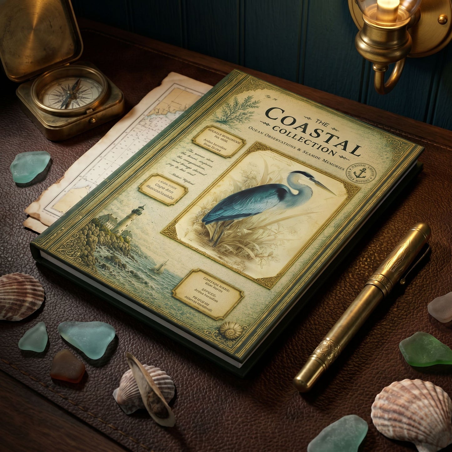 Blue Heron Coastal Journal, Personalized Nature Notebook, Natural History Journal, Bird Lover Gift, Hardcover Writing Journal