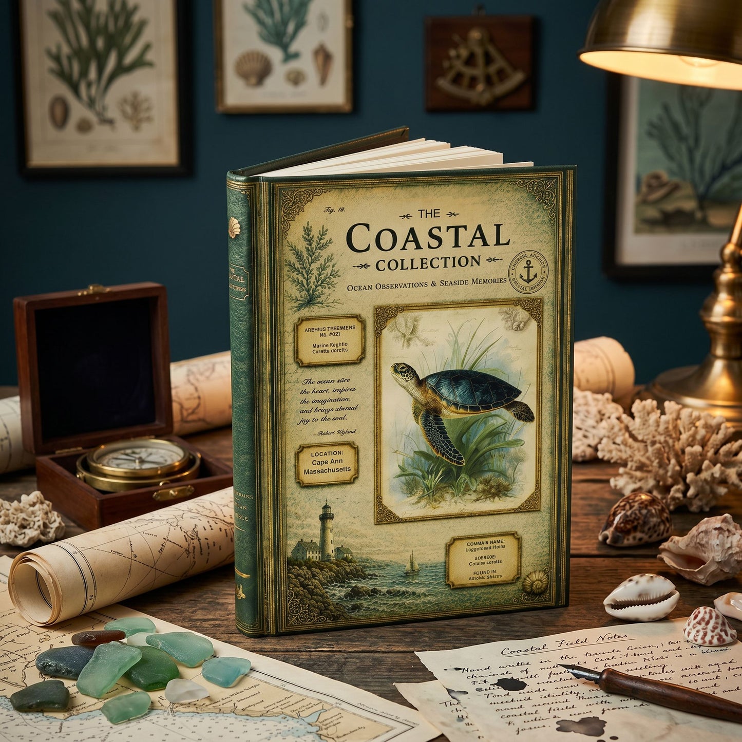 Loggerhead Turtle Coastal Journal, Personalized Nature Notebook, Natural History Journal, Sea Turtle Gift, Hardcover Journal