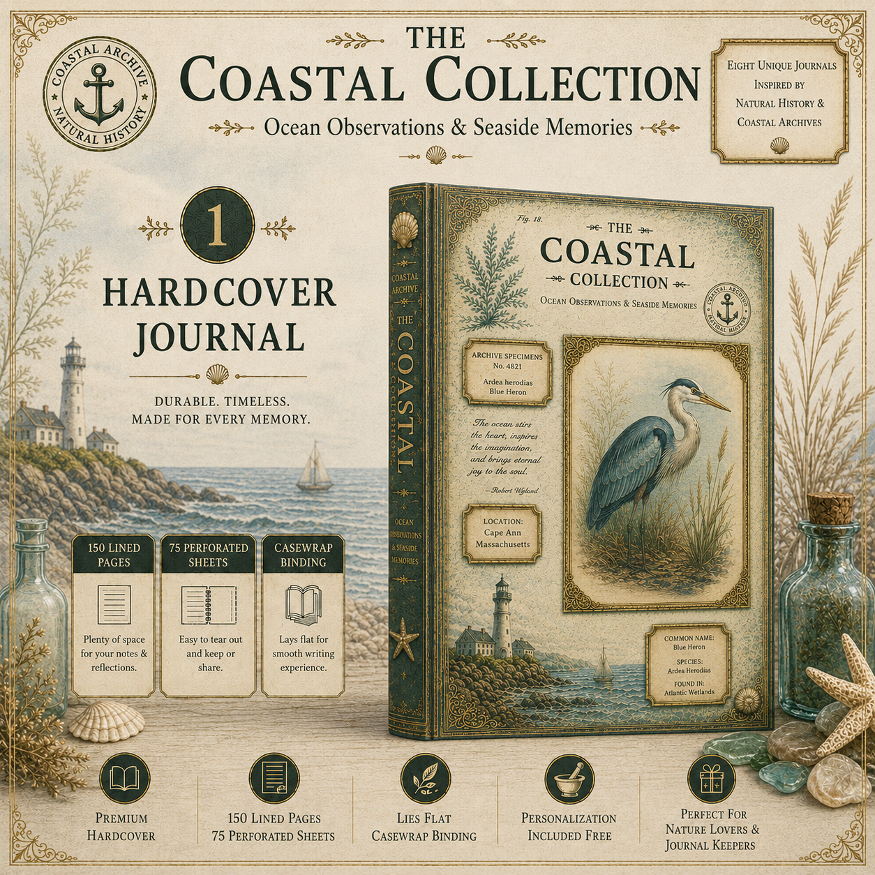 Loggerhead Turtle Coastal Journal, Personalized Nature Notebook, Natural History Journal, Sea Turtle Gift, Hardcover Journal