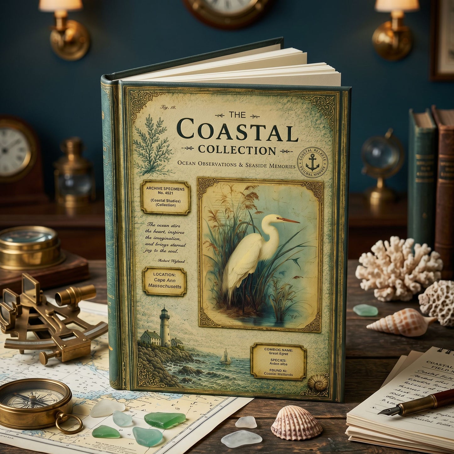 Egret Coastal Journal, Personalized Nature Notebook, Natural History Journal, Bird Lover Gift, Hardcover Writing Journal