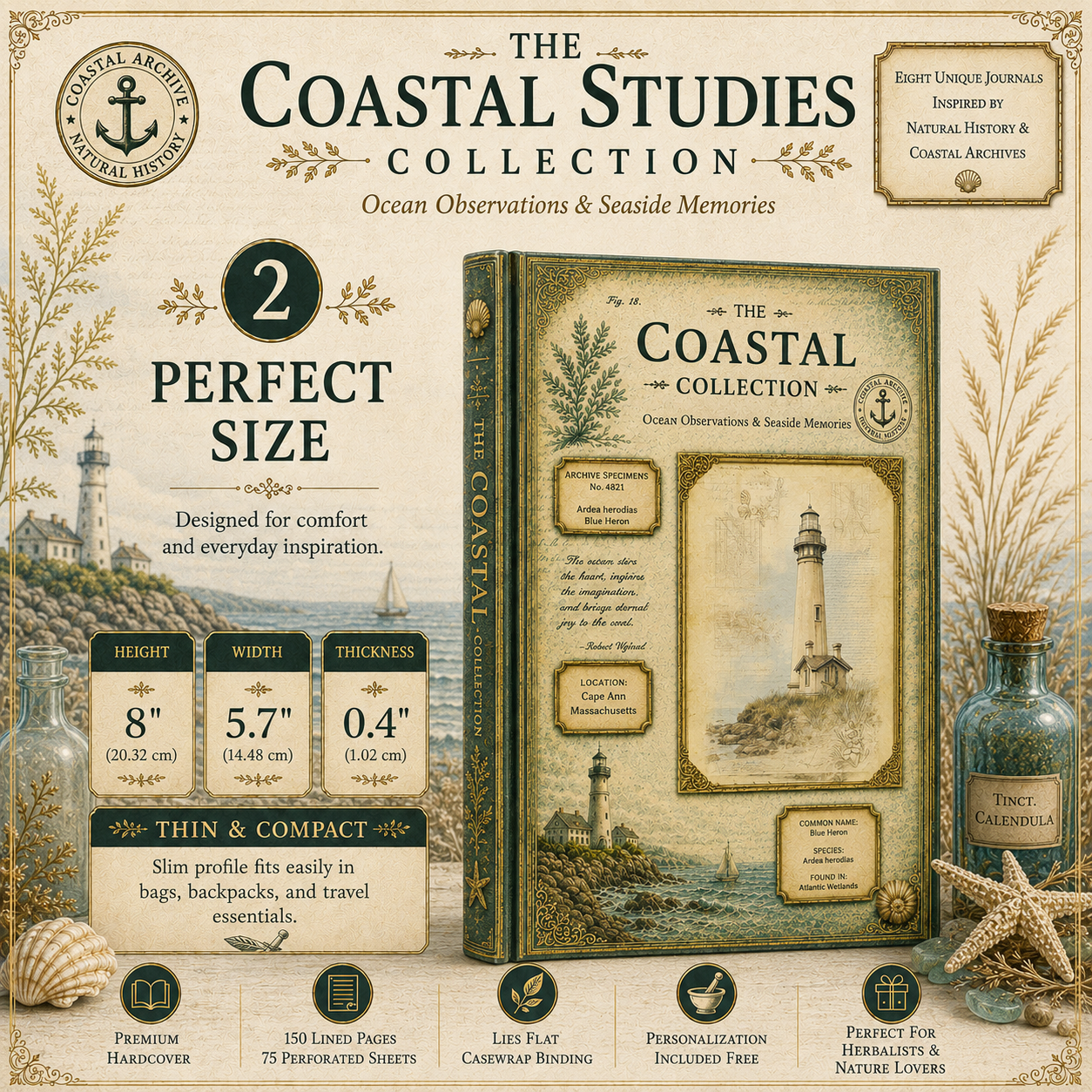 Egret Coastal Journal, Personalized Nature Notebook, Natural History Journal, Bird Lover Gift, Hardcover Writing Journal