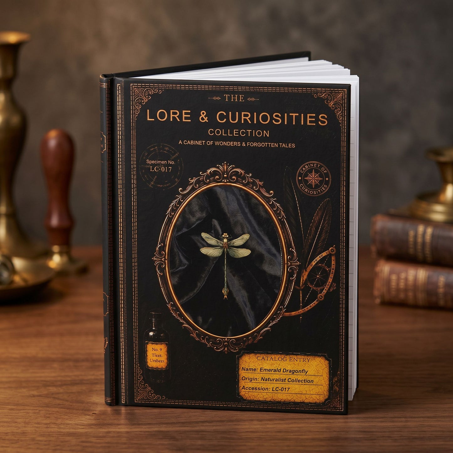 Emerald Dragonfly Journal - Dark Academia Natural History Notebook, Cabinet of Curiosities Gift, Personalized Writing Journal