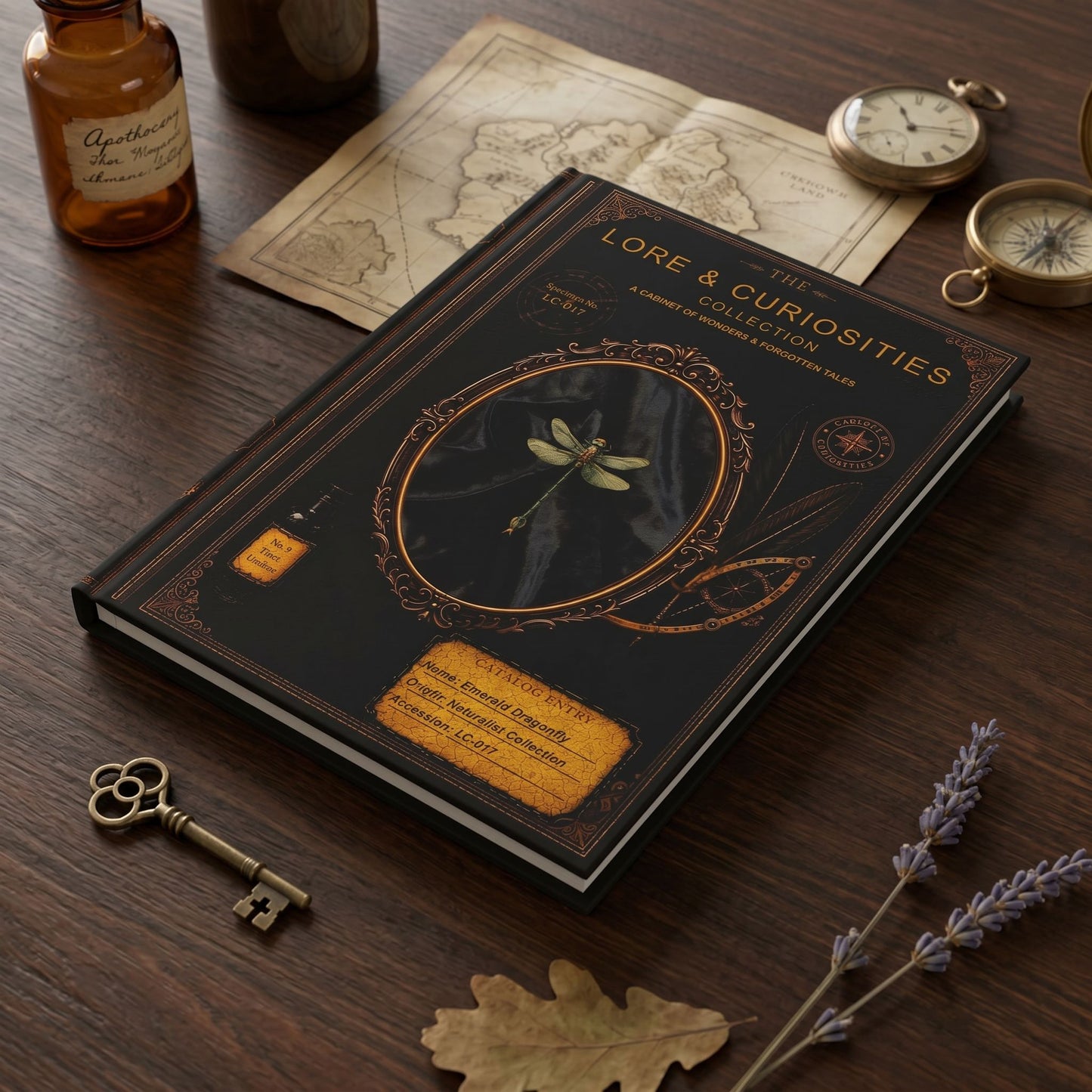 Emerald Dragonfly Journal - Dark Academia Natural History Notebook, Cabinet of Curiosities Gift, Personalized Writing Journal