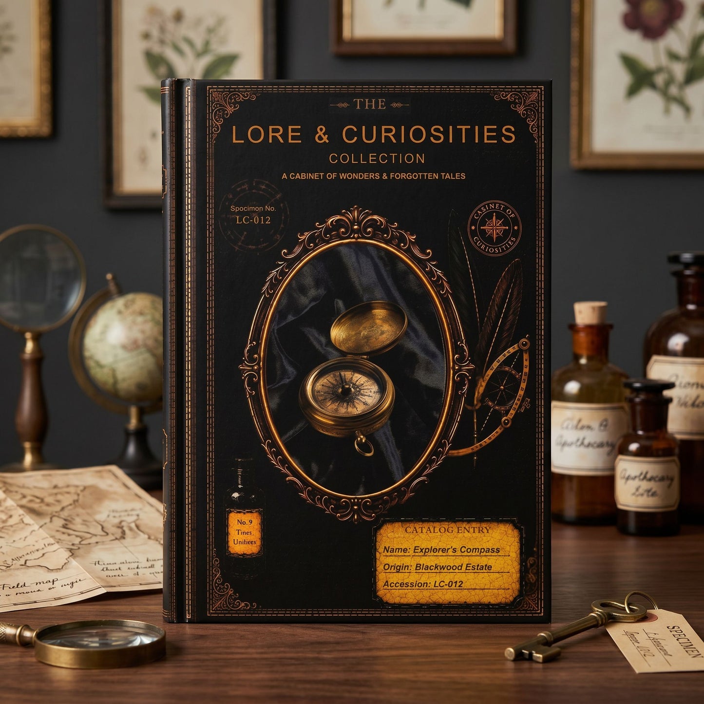 Explorer's Compass Journal, Dark Academia Natural History Notebook, Cabinet of Curiosities Gift, Personalized Writing Journal