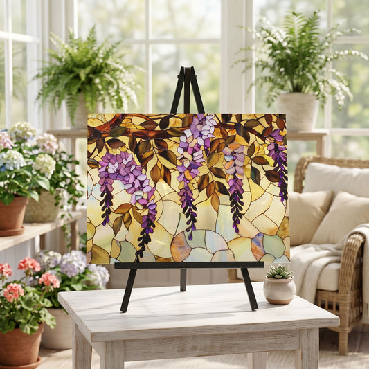 Wisteria Botanical Glass Art Panel, Floral Tempered Glass Wall Decor, Cottage Garden Accent
