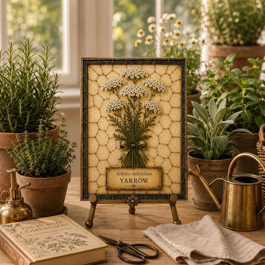Yarrow Tempered Glass Art Panel | Botanical Herb Decor | Cottage Apothecary Art | English Cottage Home Decor | Herbalist Gift