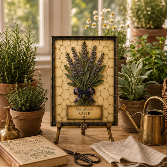 Sage Tempered Glass Art Panel | Botanical Herb Decor | Cottage Apothecary Art | English Cottage Home Decor | Herbalist Gift