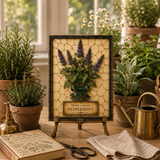 Peppermint Tempered Glass Art Panel | Botanical Herb Decor | Cottage Apothecary Art | English Cottage Home Decor | Herbalist Gift