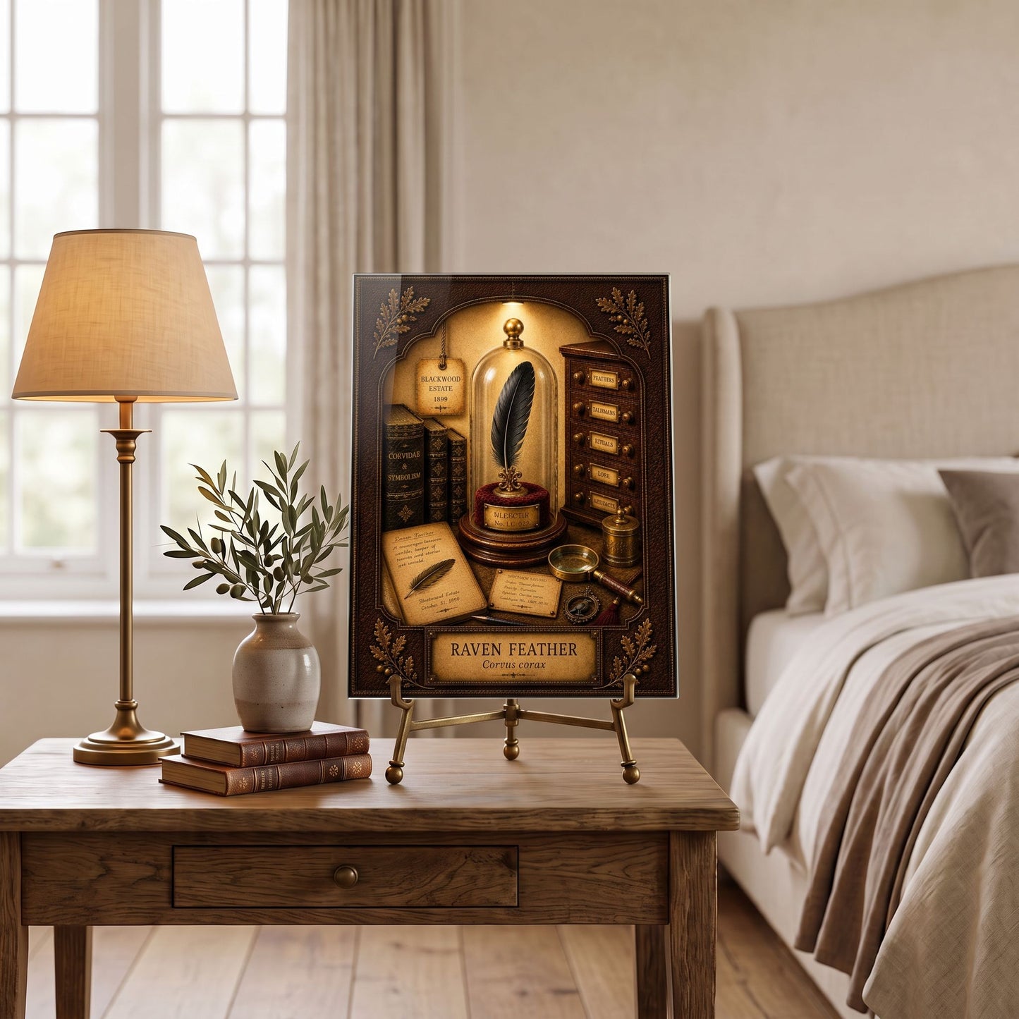 Raven Feather Tempered Glass Art Panel | Museum Inspired Wall Decor | Cabinet of Curiosities | Collector Gift