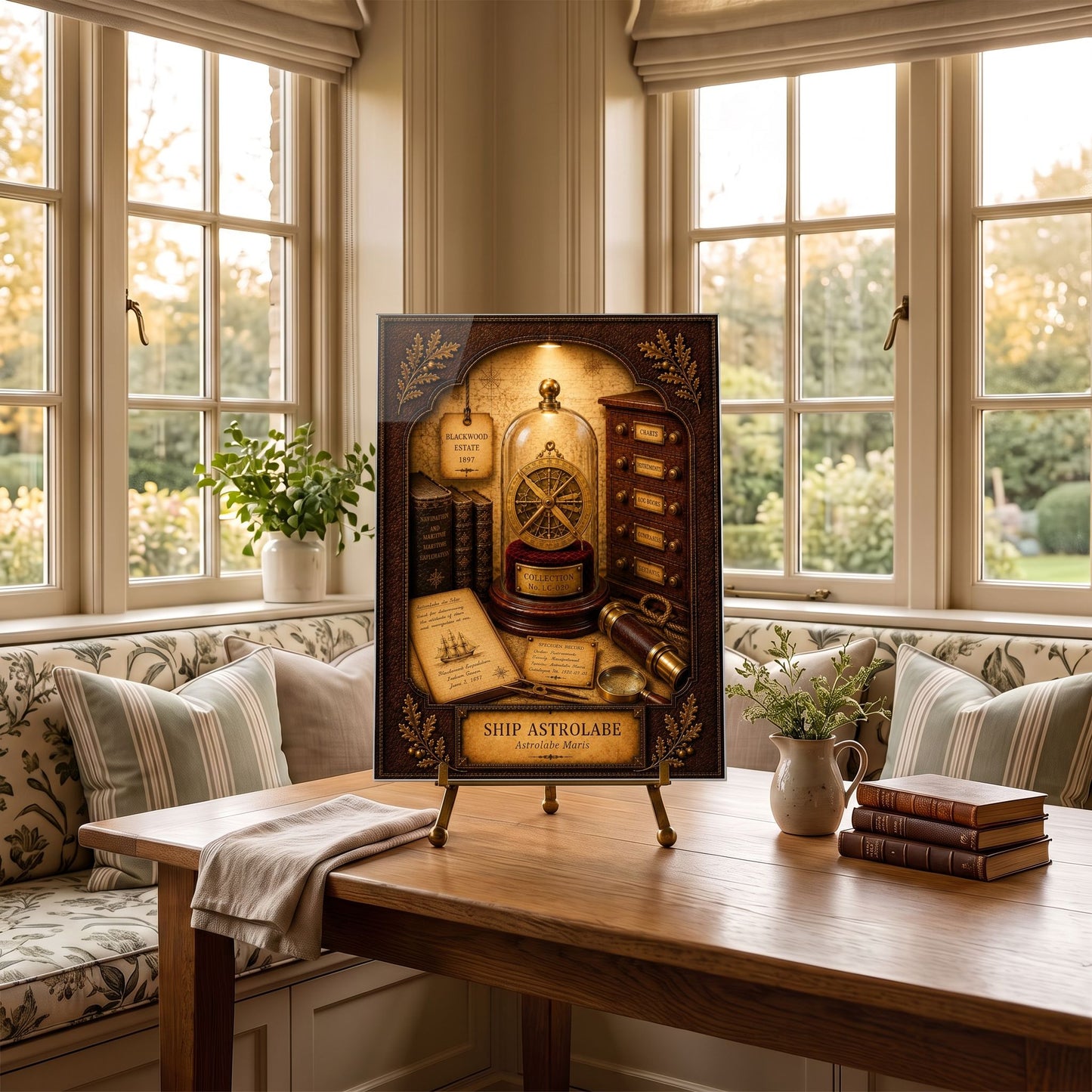Ship Astrolabe Tempered Glass Art Panel | Museum Inspired Wall Decor | Cabinet of Curiosities | Collector Gift