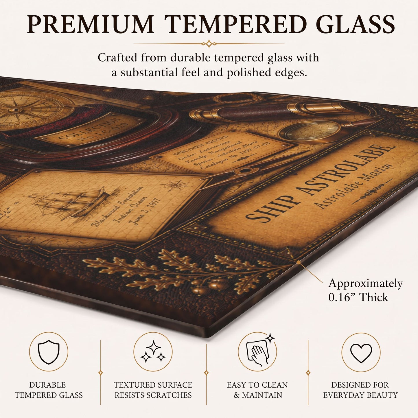 Ship Astrolabe Tempered Glass Art Panel | Museum Inspired Wall Decor | Cabinet of Curiosities | Collector Gift