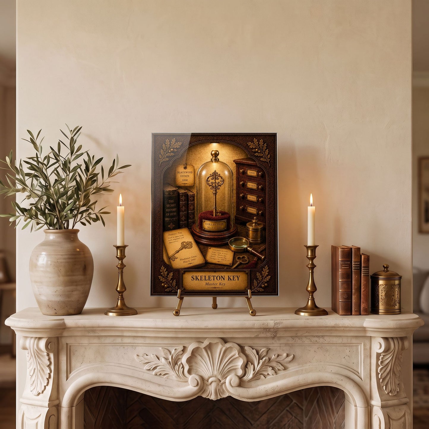 Skeleton Key Tempered Glass Art Panel | Museum Inspired Wall Decor | Cabinet of Curiosities | Collector Gift