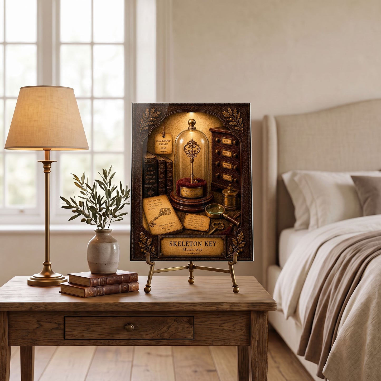 Skeleton Key Tempered Glass Art Panel | Museum Inspired Wall Decor | Cabinet of Curiosities | Collector Gift
