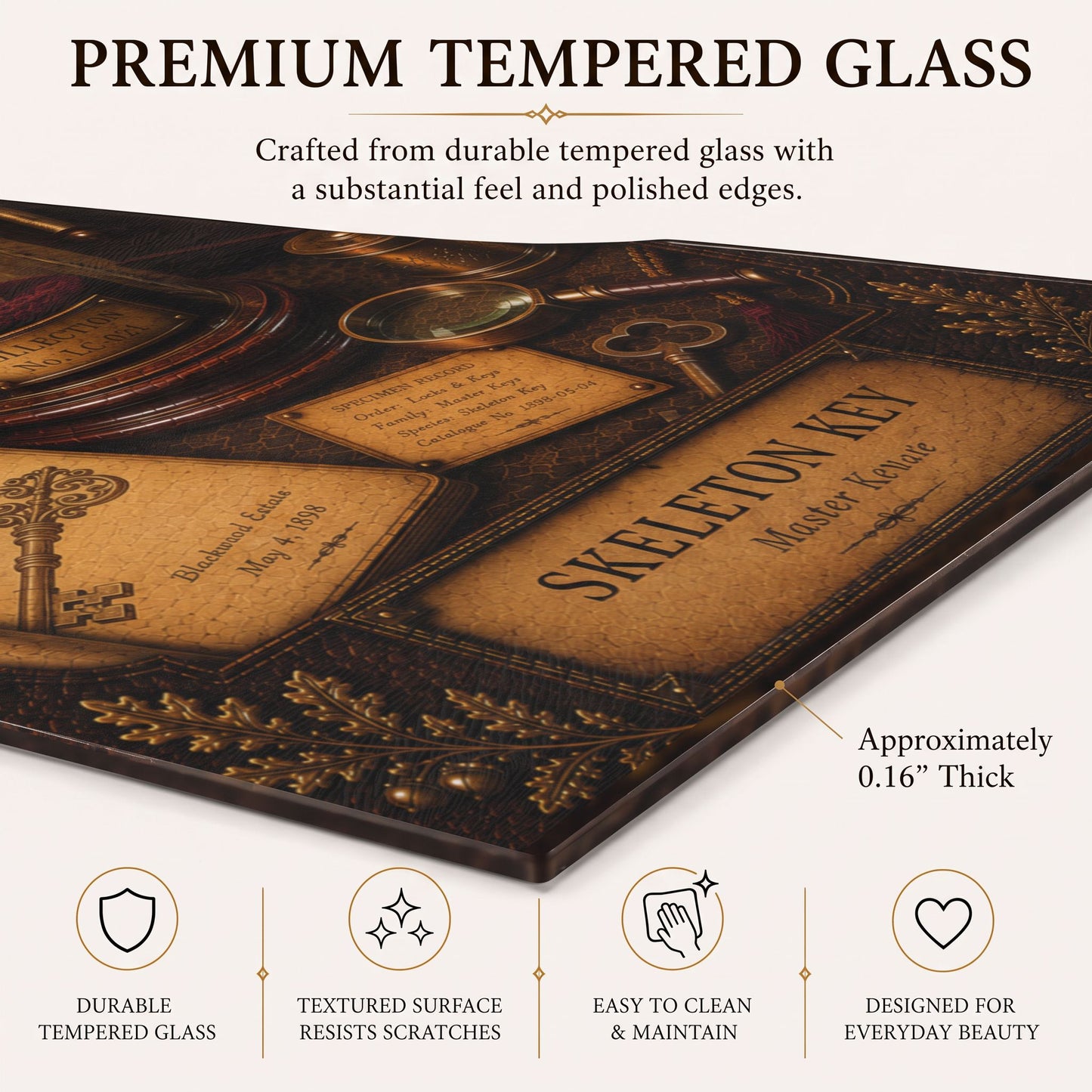 Skeleton Key Tempered Glass Art Panel | Museum Inspired Wall Decor | Cabinet of Curiosities | Collector Gift