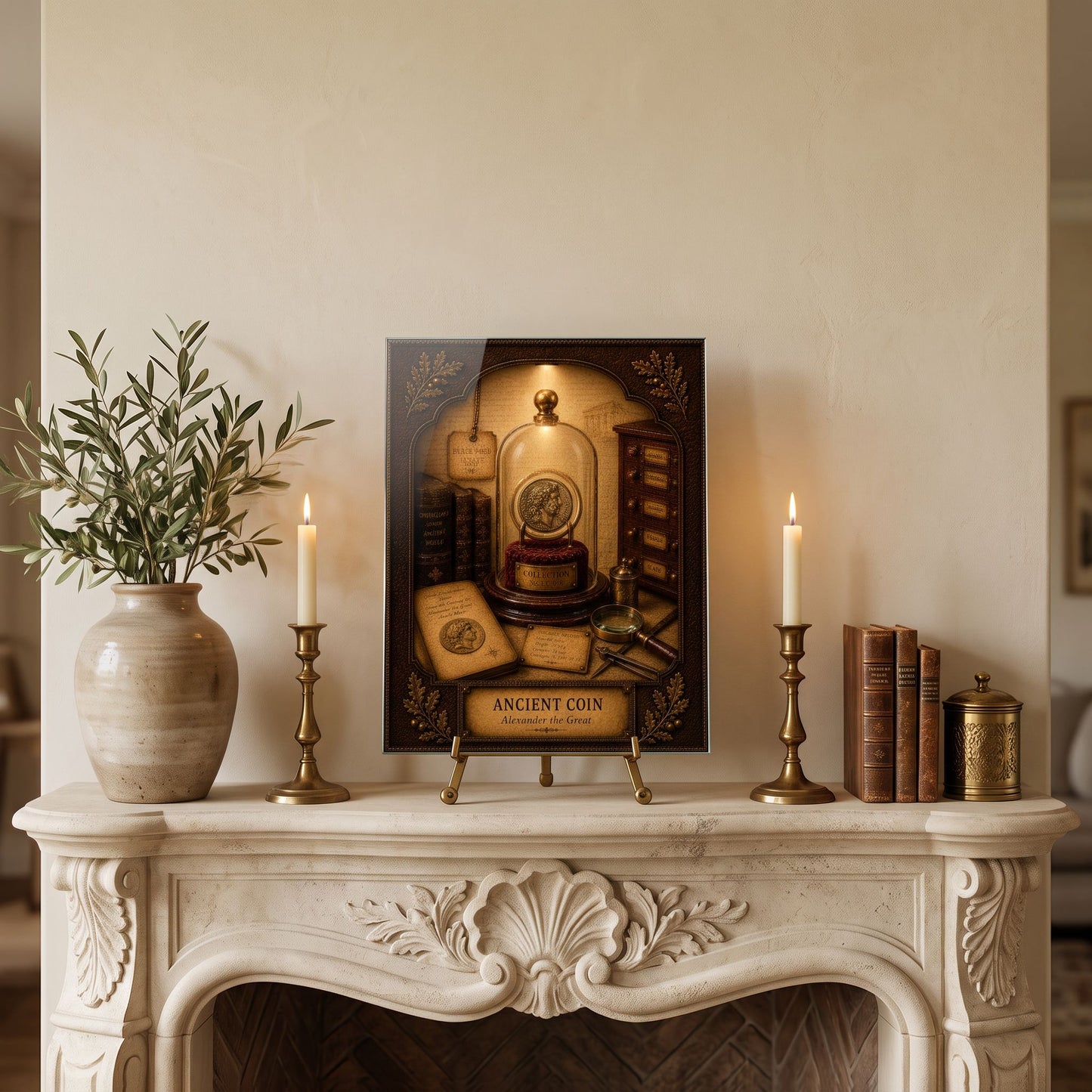 Ancient Coin Tempered Glass Art Panel | Museum Inspired Wall Decor | Cabinet of Curiosities | Collector Gift