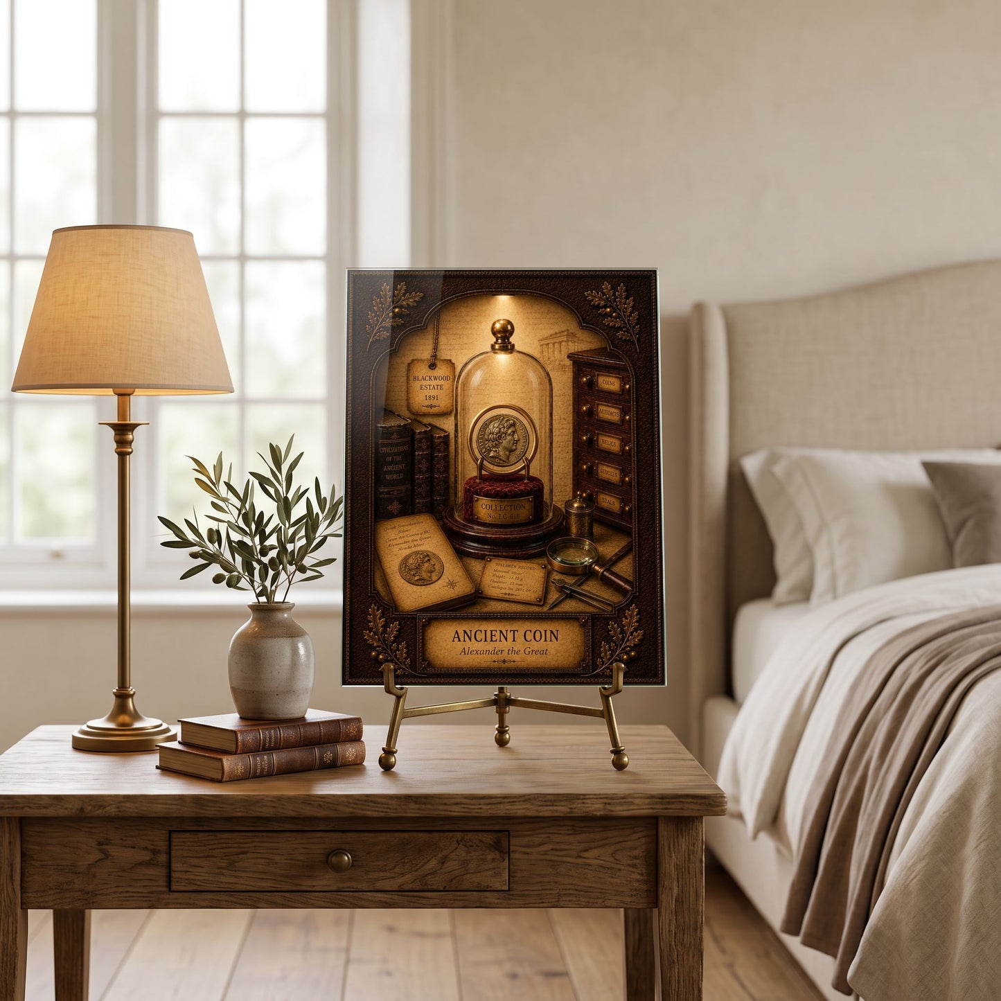 Ancient Coin Tempered Glass Art Panel | Museum Inspired Wall Decor | Cabinet of Curiosities | Collector Gift