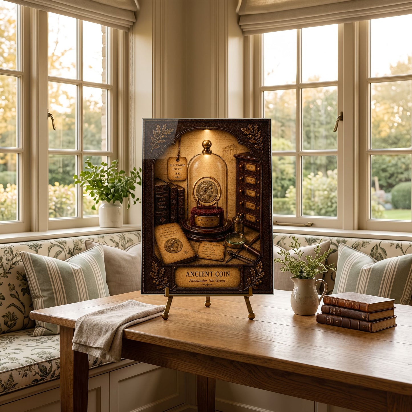 Ancient Coin Tempered Glass Art Panel | Museum Inspired Wall Decor | Cabinet of Curiosities | Collector Gift