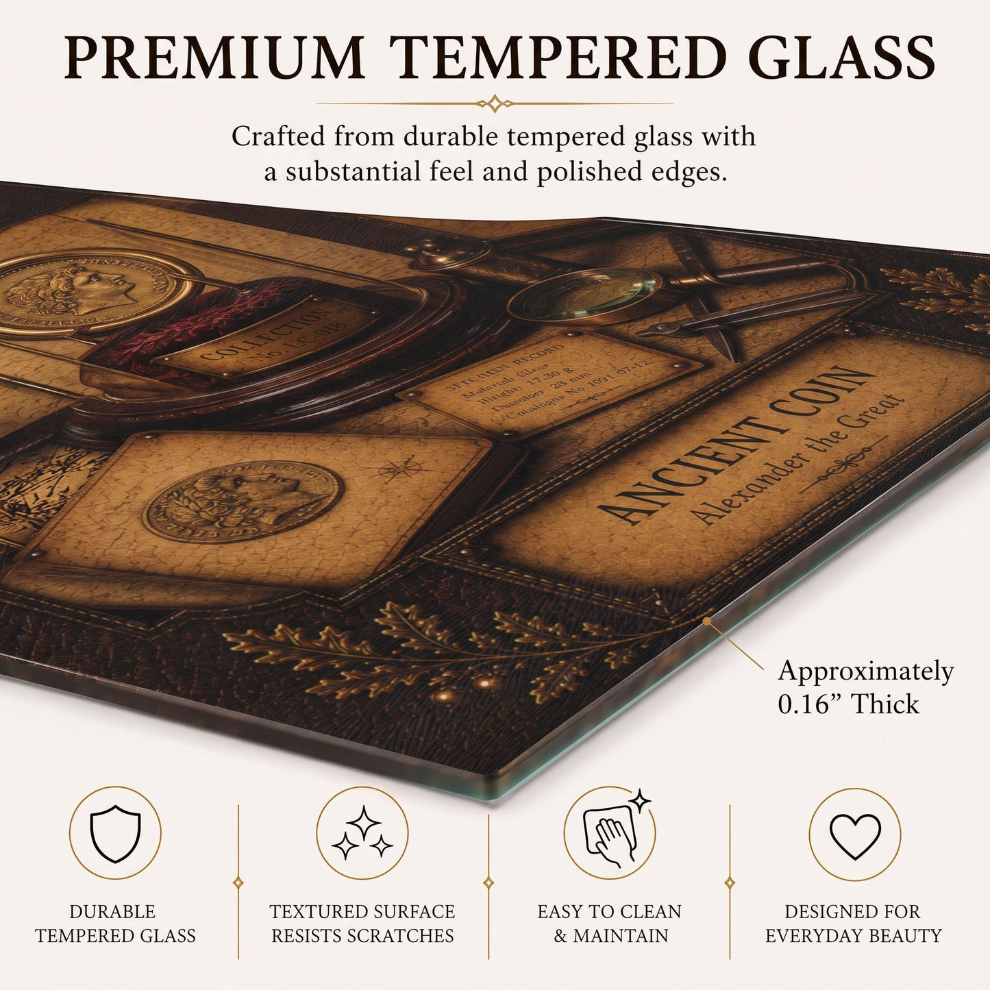 Ancient Coin Tempered Glass Art Panel | Museum Inspired Wall Decor | Cabinet of Curiosities | Collector Gift