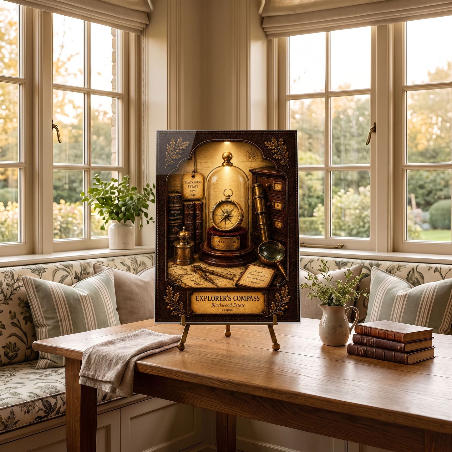 Explorer's Compass Tempered Glass Art Panel | Museum Inspired Wall Decor | Cabinet of Curiosities | Collector Gift