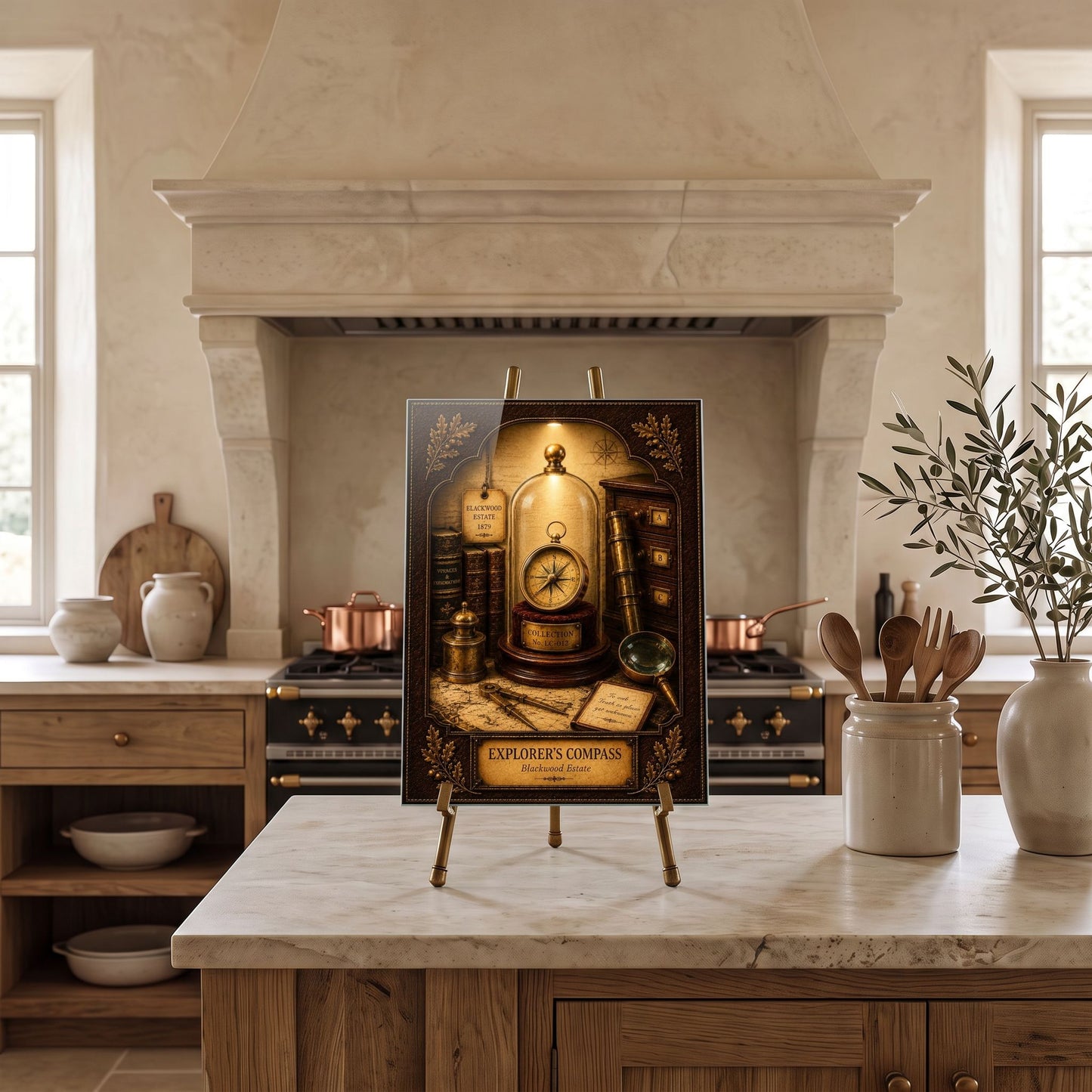 Explorer's Compass Tempered Glass Art Panel | Museum Inspired Wall Decor | Cabinet of Curiosities | Collector Gift