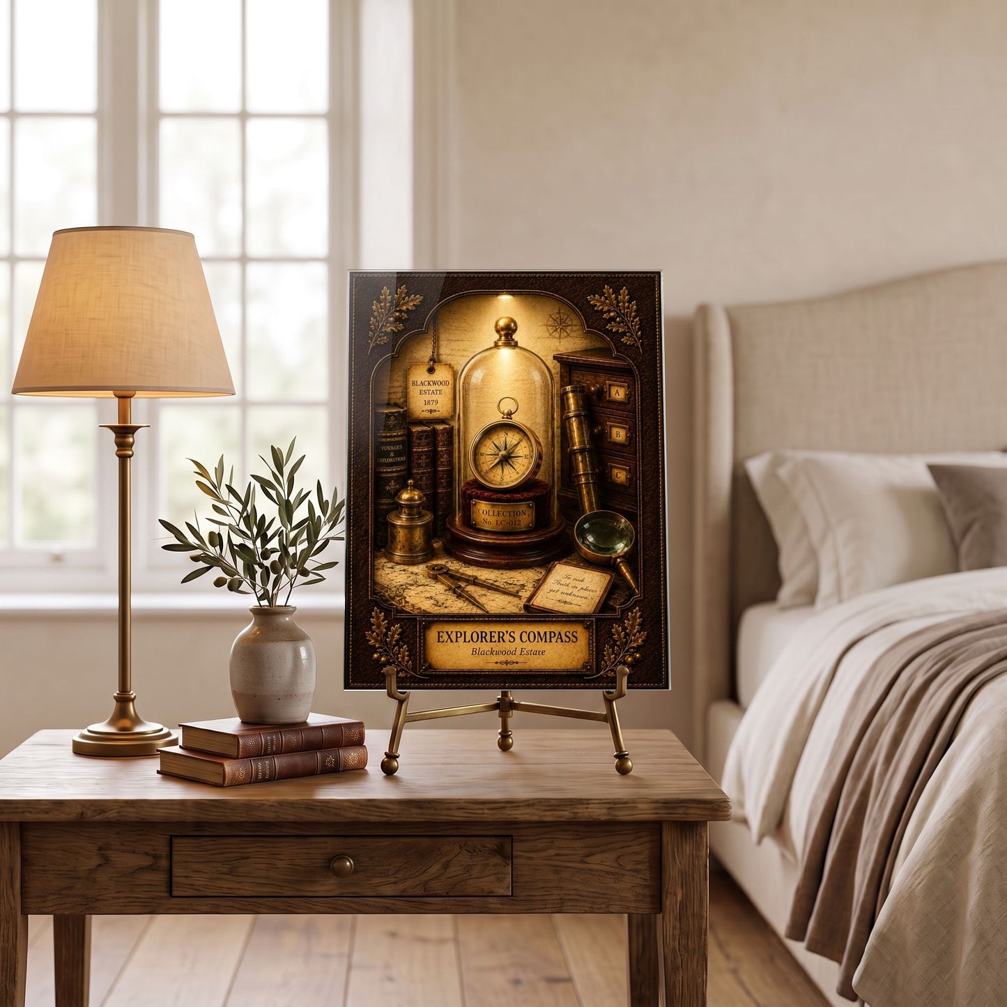 Explorer's Compass Tempered Glass Art Panel | Museum Inspired Wall Decor | Cabinet of Curiosities | Collector Gift