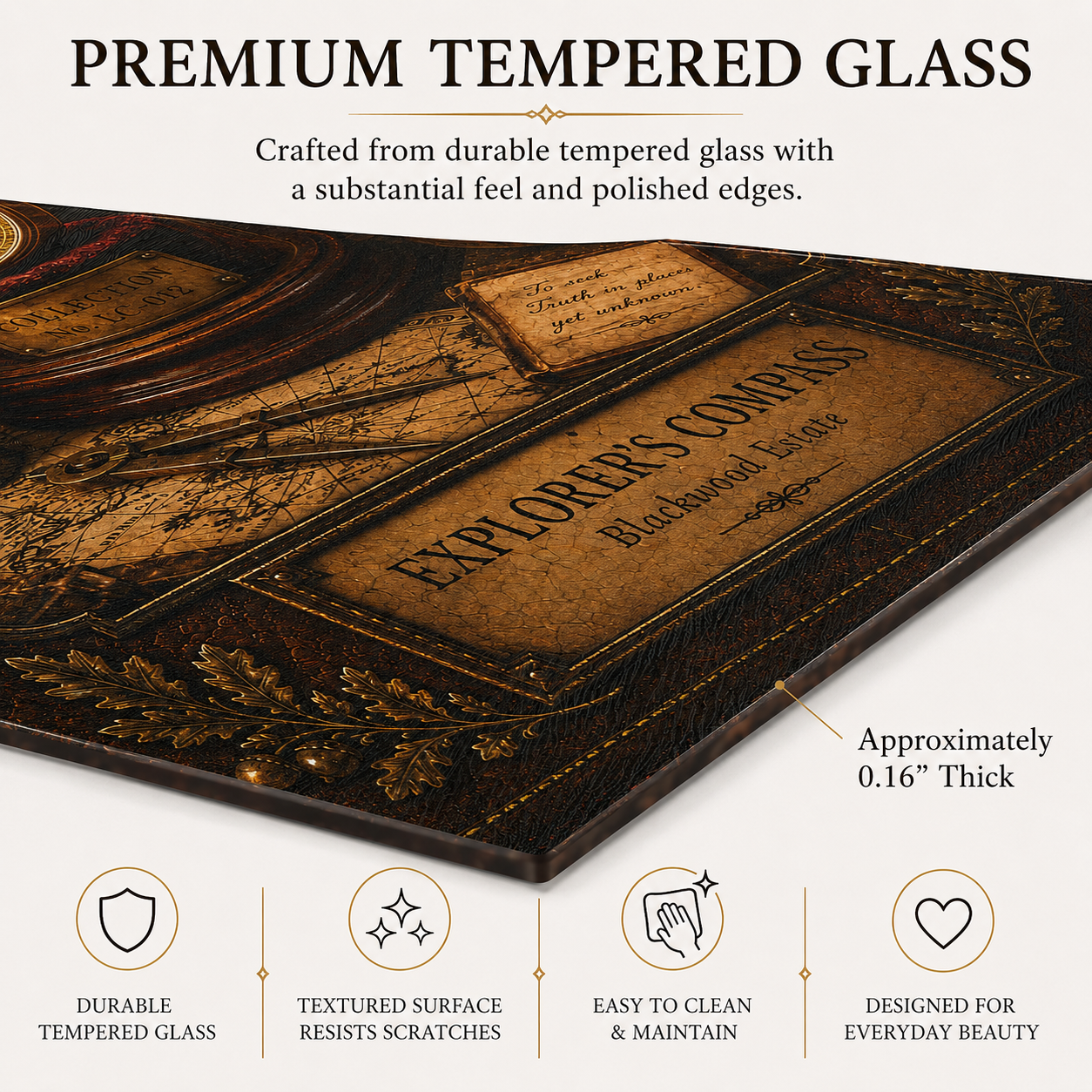 Explorer's Compass Tempered Glass Art Panel | Museum Inspired Wall Decor | Cabinet of Curiosities | Collector Gift
