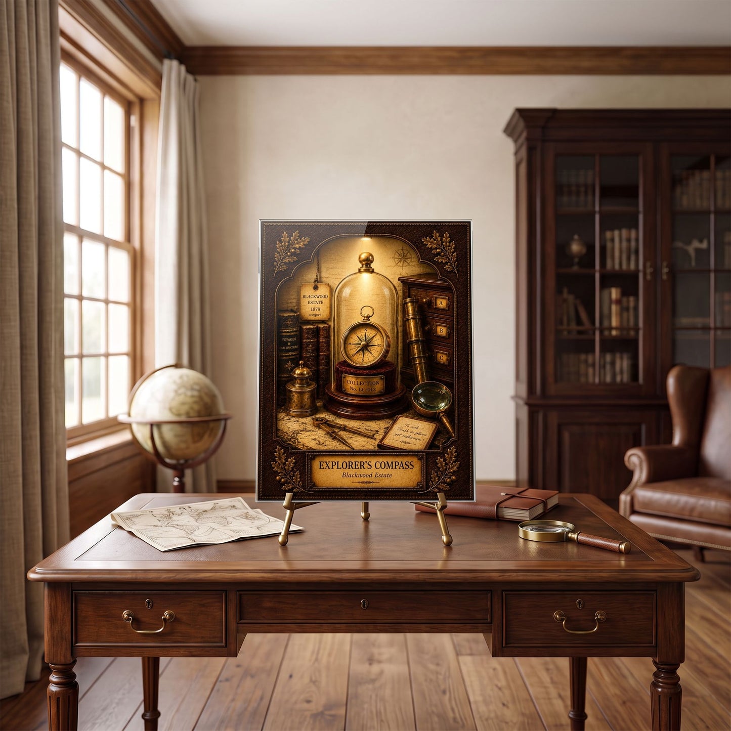 Explorer's Compass Tempered Glass Art Panel | Museum Inspired Wall Decor | Cabinet of Curiosities | Collector Gift