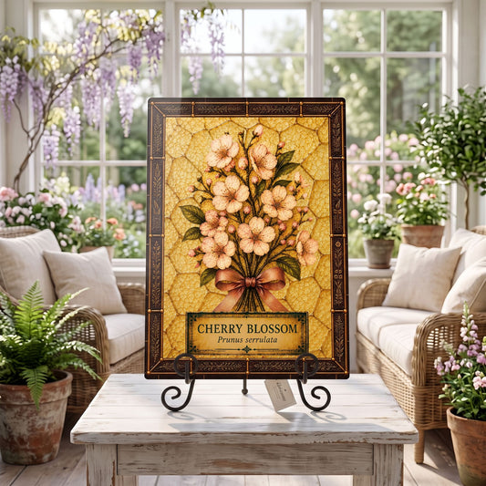 Cherry Blossom Botanical Glass Art Panel  | Tempered Botanical Wall Art | Cottage Kitchen Decor | Botanical Gift | Nature Inspired Home