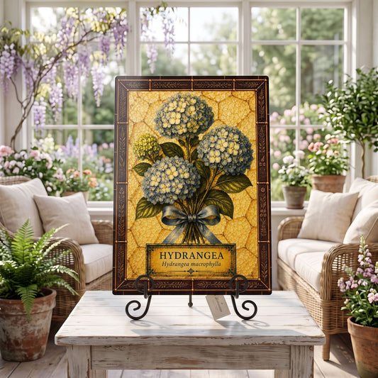 Blue Hydrangea Botanical Glass Art Panel  | Tempered Botanical Wall Art | Cottage Kitchen Decor | Botanical Gift | Nature Inspired Home