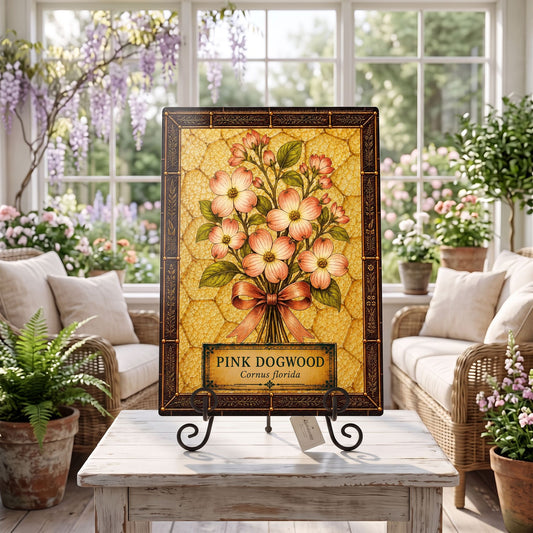 Pink Dogwood Botanical Glass Art Panel  | Tempered Botanical Wall Art | Cottage Kitchen Decor | Botanical Gift | Nature Inspired Home