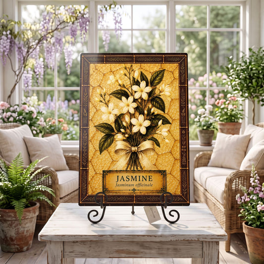 Jasmine Botanical Glass Art Panel  | Tempered Botanical Wall Art | Cottage Kitchen Decor | Botanical Gift | Nature Inspired Home
