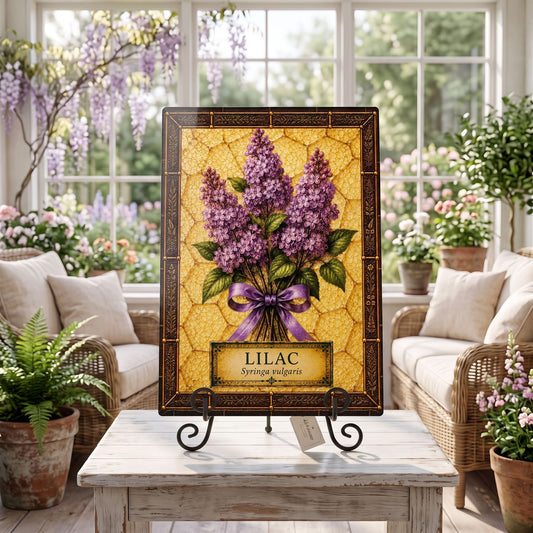 Lilac Botanical Glass Art Panel  | Tempered Botanical Wall Art | Cottage Kitchen Decor | Botanical Gift | Nature Inspired Home